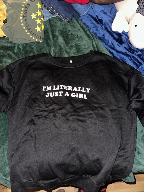Sweaters - Black Graphic Crewneck Sweatshirt - "I'm Literally Just A Girl"